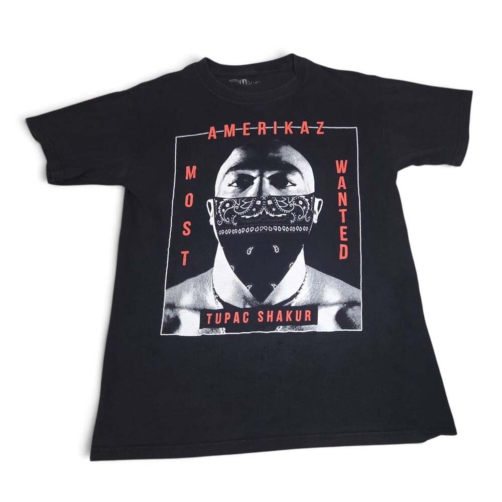 Tupac Shakur Amerikaz Most Wanted T-Shirt Black Graphic Rap Tee
